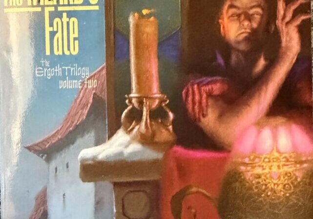 "Fantasy book cover featuring a wizard."